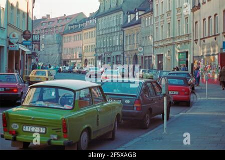 Autos aus der DDR zu Besuch, 17. November 1989, nur eine Woche nach dem Fall der Berliner Mauer, Bamberg, Franken, Bayern, Deutschland Stockfoto