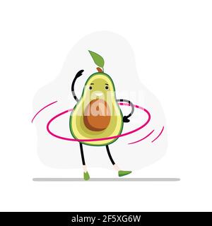 Avocado Sport mit Gymnastikring. Avocado glücklich und Gesundheit, Sport Gemüsecharakter, Obst Lebensmittel. Vektorgrafik Stock Vektor