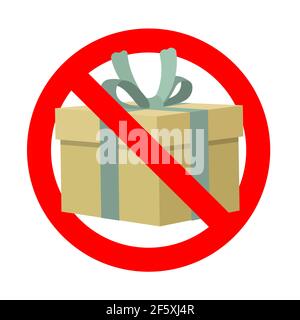 Verbotenes Geschenk, Symbol vorhanden Verbotssymbol. Vektor verbieten Überraschung, kein Geschenk-Paket, Verbot geben Geschenk-Box, verbieten zu feiern Illustration Stock Vektor