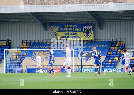 LONDON, GROSSBRITANNIEN. MÄRZ 27th Plough Lane im Rahmen des Sky Bet League 1-Spiels zwischen AFC Wimbledon und Northampton Town am Samstag, den 27th. März 2021 in der Plough Lane, Wimbledon. (Quelle: Federico Maranesi) Quelle: MI News & Sport /Alamy Live News Stockfoto