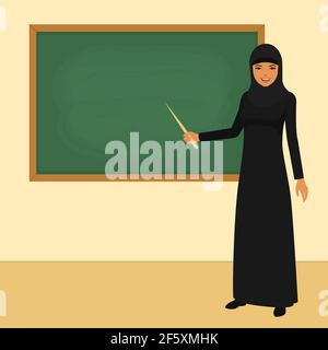 vektor-Illustration des Klassenzimmers in der Schule, arabische Lehrer vor dem Brett Stock Vektor