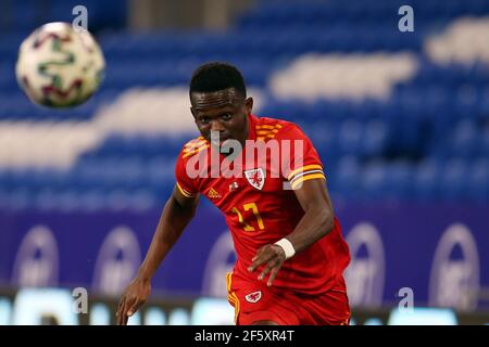 Cardiff, Großbritannien. März 2021, 27th. Rabbi Matondo von Wales in Aktion. Fußball-Freundschaftsspiel, Wales gegen Mexiko, im Cardiff City Stadium in Cardiff, South Wales am Samstag, 27th. März 2021. Redaktionelle Verwendung nur. PIC von Andrew Orchard / Andrew Orchard Sport Fotografie / Alamy Live News Kredit: Andrew Orchard Sport Fotografie / Alamy Live News Stockfoto