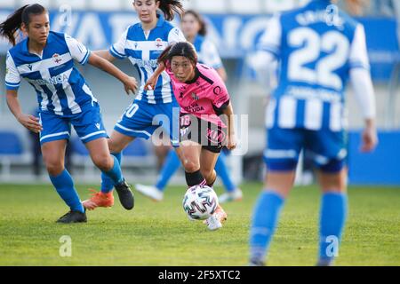 Coruna, Spanien. Yoko Tanaka von Sporting de Huelva während des Iberdrola League-Spiels zwischen Deportivo de la Coruña und Sporting de Huelva Stockfoto