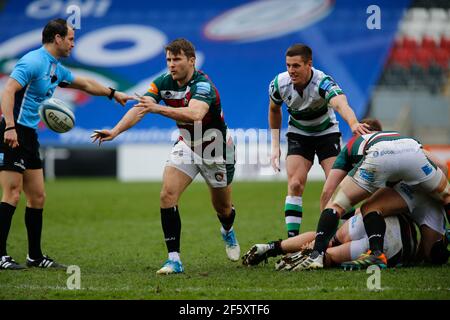 Leicester, Großbritannien. März 2021, 20th. LEICESTER, ENGLAND. MÄRZ 28th: Richard Wigglesworth in Aktion während des Gallagher Premiership-Spiels zwischen Leicester Tigers und Newcastle Falcons in Welford Road, Leicester am Sonntag, 28th. März 2021. (Kredit: Chris Lishman, MI News) Kredit: MI Nachrichten & Sport /Alamy Live Nachrichten Stockfoto