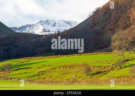 Glencoyne blickt auf die Helvellyn-Reihe von A592, Cumbria Stockfoto