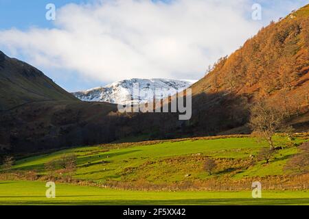 Glencoyne blickt auf die Helvellyn-Reihe von A592, Cumbria Stockfoto