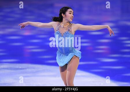 Stockholm, Schweden. März 2021, 28th. Karen CHEN USA, während der Ausstellungsgala bei der ISU World Figure Skating Championships 2021 im Ericsson Globe, am 28. März 2021 in Stockholm, Schweden. Quelle: Raniero Corbelletti/AFLO/Alamy Live News Stockfoto