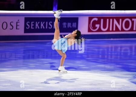Stockholm, Schweden. März 2021, 28th. Karen CHEN USA, während der Ausstellungsgala bei der ISU World Figure Skating Championships 2021 im Ericsson Globe, am 28. März 2021 in Stockholm, Schweden. Quelle: Raniero Corbelletti/AFLO/Alamy Live News Stockfoto