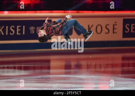 Stockholm, Schweden. März 2021, 28th. Keegan MESSING CAN, während der Ausstellungsgala bei der ISU World Figure Skating Championships 2021 im Ericsson Globe, am 28. März 2021 in Stockholm, Schweden. Quelle: Raniero Corbelletti/AFLO/Alamy Live News Stockfoto