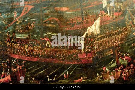 Seeschlacht von Lepanto, 1571. Details. Unbekannter Interpret. Museo Naval, Madrid Stockfoto