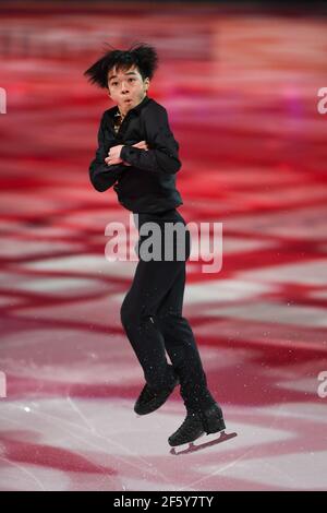 Stockholm, Schweden. März 2021, 28th. Yuma KAGIYAMA JPN, während der Ausstellungsgala bei der ISU World Figure Skating Championships 2021 im Ericsson Globe, am 28. März 2021 in Stockholm, Schweden. Quelle: Raniero Corbelletti/AFLO/Alamy Live News Stockfoto