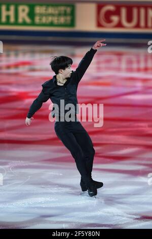 Stockholm, Schweden. März 2021, 28th. Yuma KAGIYAMA JPN, während der Ausstellungsgala bei der ISU World Figure Skating Championships 2021 im Ericsson Globe, am 28. März 2021 in Stockholm, Schweden. Quelle: Raniero Corbelletti/AFLO/Alamy Live News Stockfoto