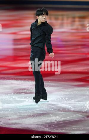 Stockholm, Schweden. März 2021, 28th. Yuma KAGIYAMA JPN, während der Ausstellungsgala bei der ISU World Figure Skating Championships 2021 im Ericsson Globe, am 28. März 2021 in Stockholm, Schweden. Quelle: Raniero Corbelletti/AFLO/Alamy Live News Stockfoto