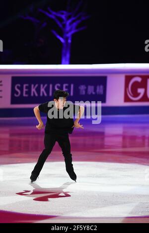 Stockholm, Schweden. März 2021, 28th. Nathan CHEN USA, während der Ausstellungsgala bei der ISU World Figure Skating Championships 2021 im Ericsson Globe, am 28. März 2021 in Stockholm, Schweden. Quelle: Raniero Corbelletti/AFLO/Alamy Live News Stockfoto
