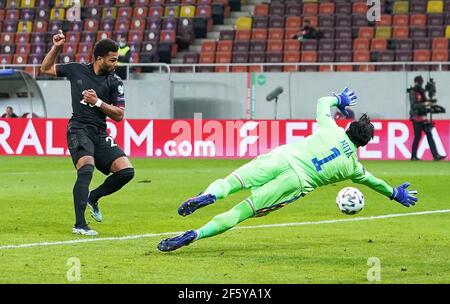 Serge GNABRY, DFB 20 Punkte, schießt Tor, Treffer, , 0-1 im Spiel RUMÄNIEN - DEUTSCHLAND Rumänien - Deutschland Qualifikation für WM 2022, WM Quali, Saison 2020/2021, 28. März 2021 in Bukarest, Bukarest, Rumänien. © Peter Schatz / Alamy Live News Stockfoto