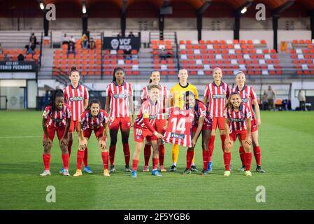 Valencia, Spanien. März 2021, 28th. Pauline Peyraud, Grace Kazadi, Aissatou Tounkara, Merel Van Dongen, Kylie Strom, Silvia Meseguer, Leicy Santos, Amanda Sanpedro, Ludmila Da Silva und Toni Duggan von Atletico de Madrid werden während der Spanischen Liga, La Liga Primera Division Femenina, Fußball-Spiel zwischen Valencia CF und Atletico de Madrid im Antonio Puchades Stadion gesehen.(Endstand; Valencia CF 0:0 Atletico de Madrid) Kredit: SOPA Images Limited/Alamy Live News Stockfoto