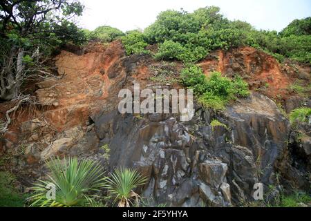 salvador, bahia, brasilien - 15. januar 2021: In einem Hanggebiet im Stadtteil Ondina in der Stadt Salvador sind Felsen zu sehen. *** Lokale Bildunterschrift ** Stockfoto