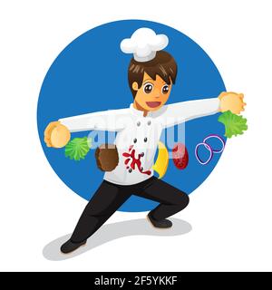 Cute Cartoon männlichen Chef Vorbereitung Burger Stock Vektor
