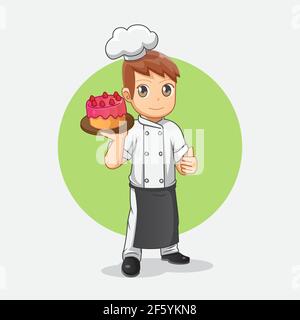 Cute Cartoon Koch tragen Erdbeerkuchen Stock Vektor