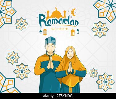 vektor-Illustration von ramadan kareem Grußkarte mit muslimischen Paar Stock Vektor