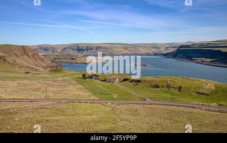 Wohngebiet in der Columbia River Gorge auf der Washington-Seite. Stockfoto
