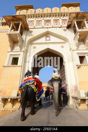 Das schöne Amber Fort in der Nähe von Jaipur, Indien. Stockfoto