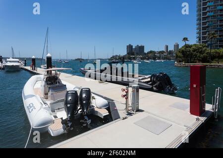 The Lookout, Elizabeth Bay, Sydney, Australien. Spektakuläre Aussicht auf den Hafen vom Lookout Cafe. Stockfoto