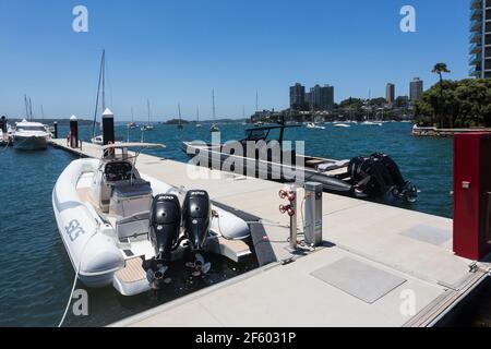 The Lookout, Elizabeth Bay, Sydney, Australien. Spektakuläre Aussicht auf den Hafen vom Lookout Cafe. Stockfoto