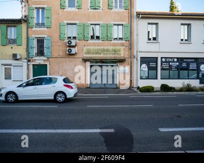 Fahrt auf der ehemaligen Mythischen Nationalstraße 7, Montélimar, Drôme, Frankreich Stockfoto