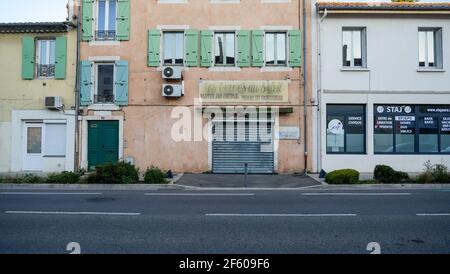 Fahrt auf der ehemaligen Mythischen Nationalstraße 7, Montélimar, Drôme, Frankreich Stockfoto