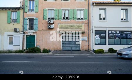 Fahrt auf der ehemaligen Mythischen Nationalstraße 7, Montélimar, Drôme, Frankreich Stockfoto