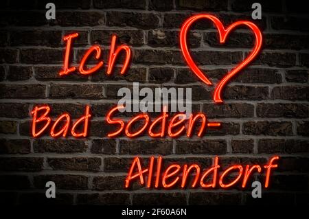 Leuchttreklame, Ich liebe Bad Sooden-Allendorf, Hessen, Deutschland, Europa Ich liebe Bad Sooden-Allendorf, Hessen, Deutschland, EUR Stockfoto