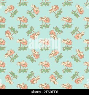Handgezeichnete Blumen Gänseblümchen, Blätter nahtlose Muster abstrakten Hintergrund Tapete. Linienkunst botanische Illustration. Florale Wandkunst Vektor Illustration Stock Vektor