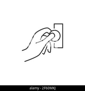 Hand Münze In Münze Acceptor Vektor-Linie Symbol Einfügen. Stock Vektor