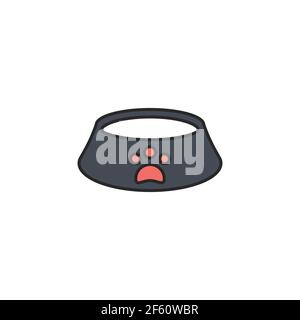 Tiernahrung Schüssel für Katze oder Hund Symbol isoliert auf weißem Hintergrund. Hunde- oder Katzenpfoten-Aufdruck. Symbole farbige quadratische Schaltflächen festlegen. Vektorgrafik Stock Vektor