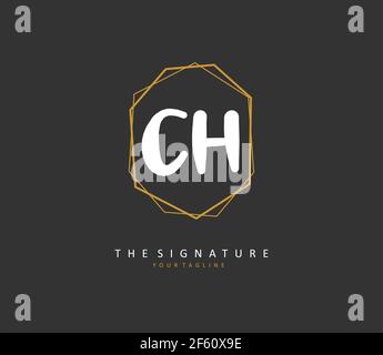 C H CH Anfangsbuchstabenhandschrift und Signaturlogo. Ein Konzept handschriftlich Initiallogo mit Template-Element. Stock Vektor