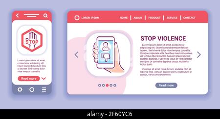 Stop Gewalt Web-Banner und mobile App-Kit. Belästigung, sozialer Missbrauch und Mobbing. Stock Vektor
