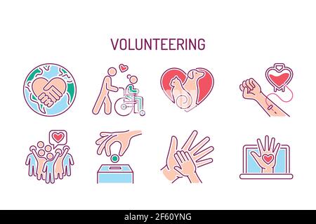 Symbole für die Linienfarbe der Allergiesymptome eingestellt. Dermatologische, infektiöse Erkrankung. Isoliertes Vektorelement. Stock Vektor