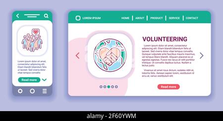 Webbanner und Mobile App Kit für Freiwilligenarbeit. Gemeinnützige Gemeinschaft. Vektordarstellung. Stock Vektor