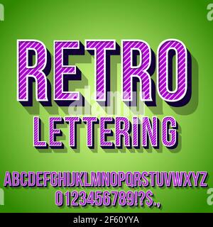 Retro Violet farbige Vintage Text 3D Effekte, Schriftartsatz Vektor-Lettering-Set Stock Vektor