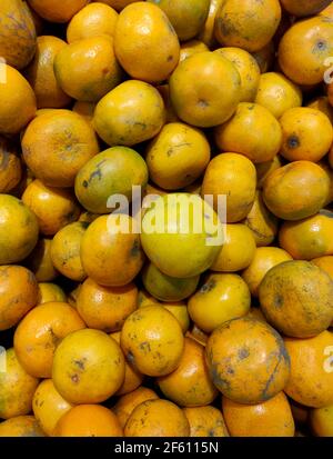 Orangenfrüchte auf dem Markt - frisch und süß Stockfoto
