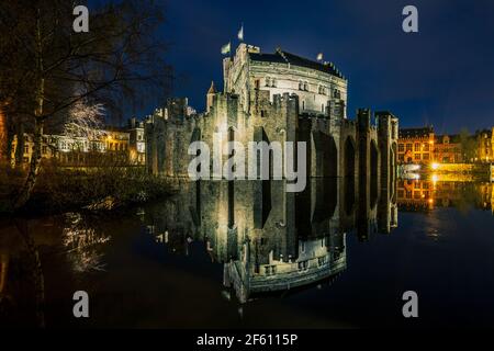 Ansicht von Gravensteen, dem Schloss der Grafen von Flandern in Belgien. Stockfoto