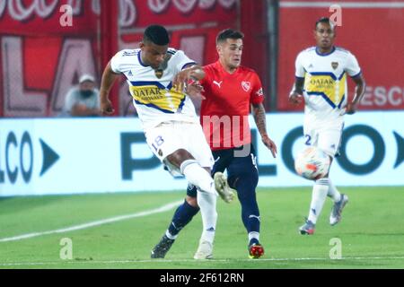 BUENOS AIRES, 28,03.2021: Independiente und Boca JRS spielen für die 7h Runde der Copa Liga Argentina de Fútbol im Stadion Libertadores de América. Stockfoto