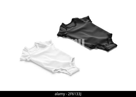 Blank schwarz und weiß Halb Ärmel Baby Body Mockup liegend Stockfoto