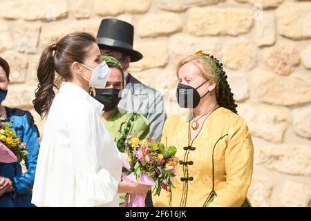 Fuendetodos, Aragon, Spanien. März 2021, 29th. Königin Letizia von Spanien besucht Fuendetodos im Rahmen des Gedenkens an den 275th. Jahrestag der Geburt von Francisco de Goya am Geburtsort von Goya am 29. März 2021 in Fuendetodos, Spanien Credit: Jack Abuin/ZUMA Wire/Alamy Live News Stockfoto