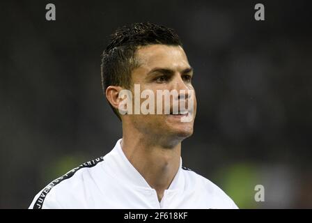 Der Fußballspieler Cristiano Ronaldo des FC Juventus porträtierte vor dem Spiel AC Milan gegen FC Juventus in der Serie A. Stockfoto