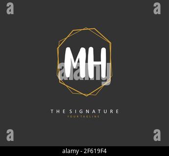 M H MH Anfangsbuchstabenhandschrift und Signaturlogo. Ein Konzept handschriftlich Initiallogo mit Template-Element. Stock Vektor
