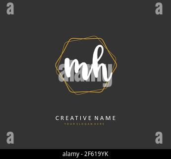 M H MH Anfangsbuchstabenhandschrift und Signaturlogo. Ein Konzept handschriftlich Initiallogo mit Template-Element. Stock Vektor
