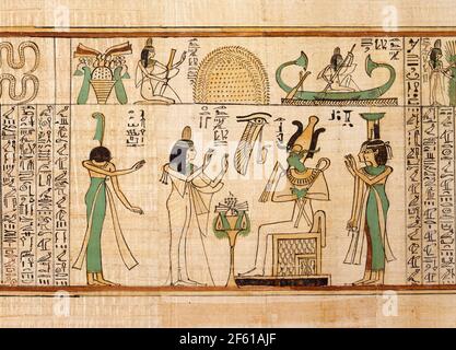 Nany vor Osiris, Isis und Nephthys Stockfoto