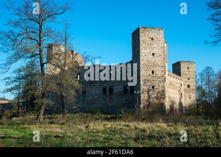 Burg Drzewica, Kreis Opoczno, Woiwodschaft Łódź, in Mittelpolen Stockfoto